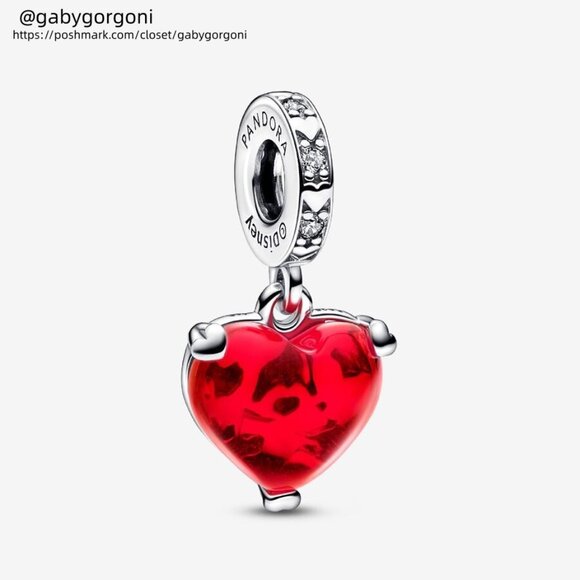 Pandora Disney Mickey & Minnie Mouse Kiss Red Murano Glass Dangle Charm - Picture 1 of 2